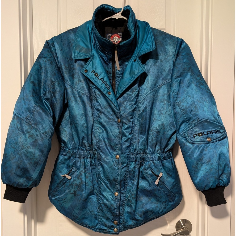 Vintage Polaris Snowmobile Jacket Teal Thermoloft Insulated Womens L VRY NICE!